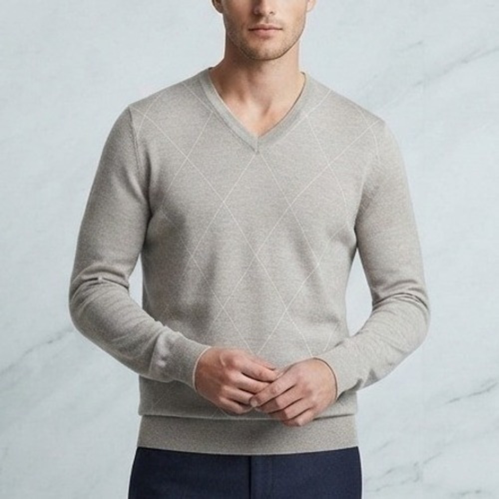 Valda by Toscano Mens Sweater Tan Fine Merino Wool Blend Sz L Old Money Preppy